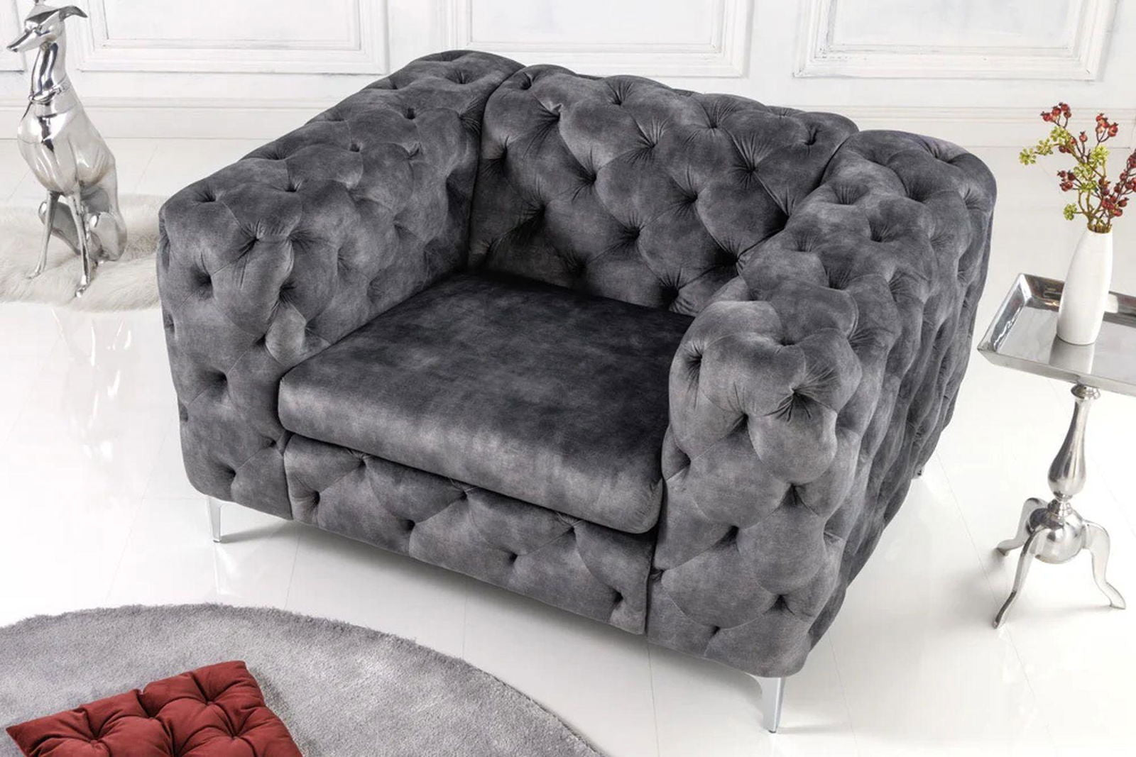 SOFA MODERN BAROCK 240 CM CIEMNOSZARY AKSAMIT / 41134 / INVICTA INTERIOR