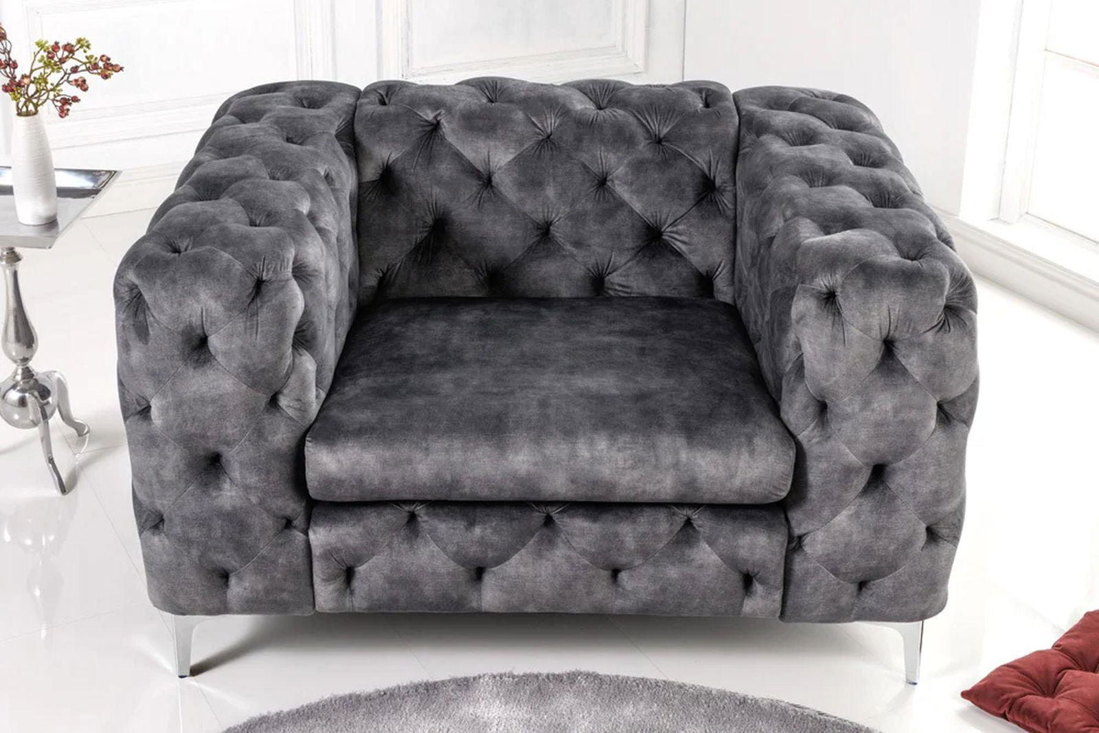 SOFA MODERN BAROCK 240 CM CIEMNOSZARY AKSAMIT / 41134 / INVICTA INTERIOR