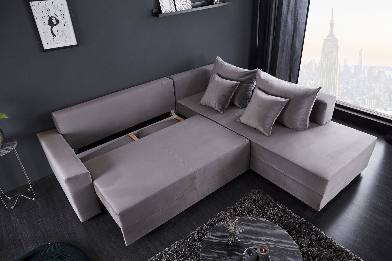 SOFA NAROŻNA Apartment szary aksamit / 39929 / INVICTA INTERIOR