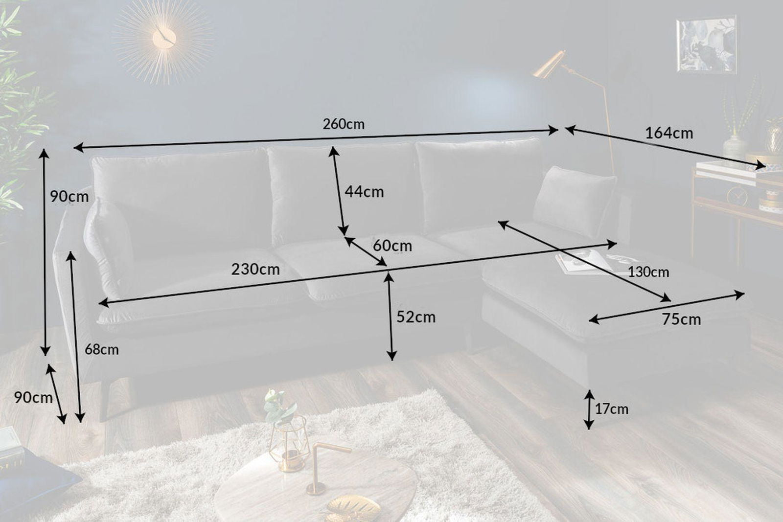 SOFA NAROŻNA FAMOUS 260 CM SZARA AKSAMIT / 40092 / INVICTA INTERIOR