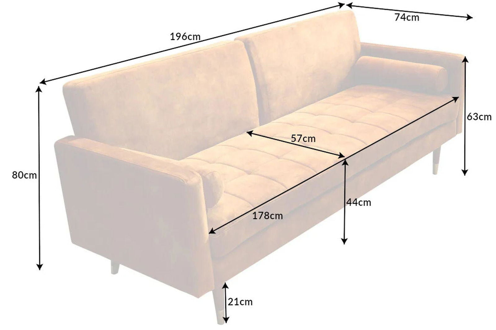 SOFA ROZKŁADANA COUTURE ŻÓŁTA / 42490 / INVICTA INTERIOR