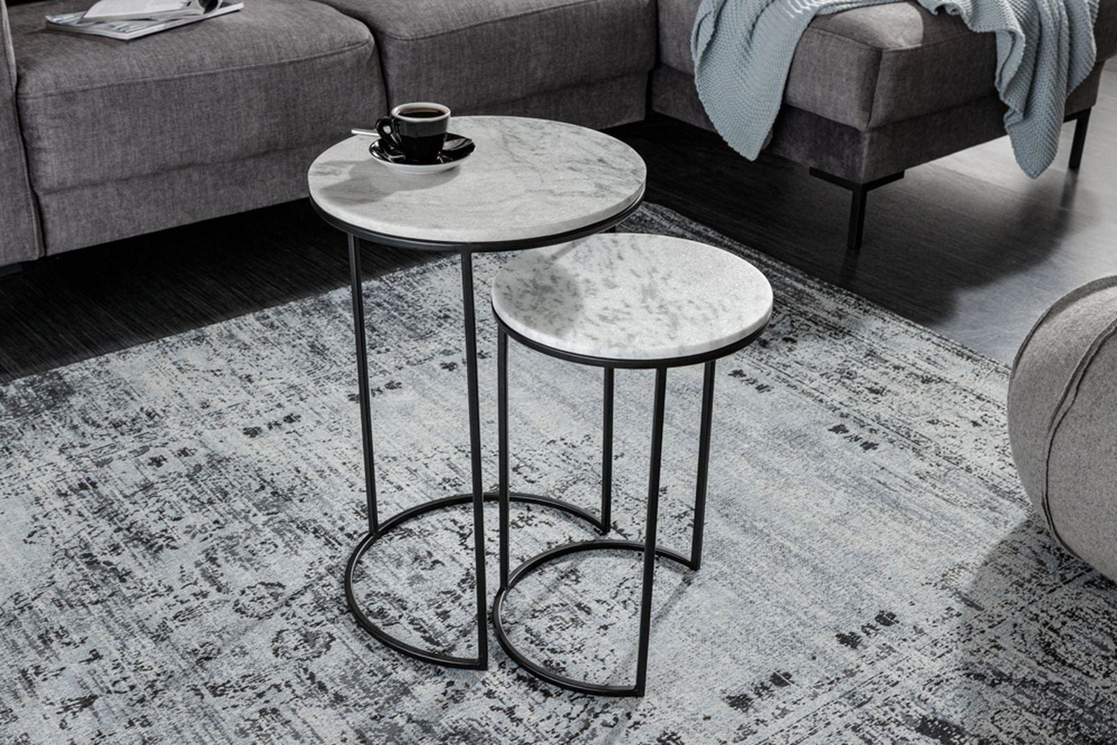 STOLIK ELEMENTS 2 SZT. OPTYKA MARMUR BIAŁY / 41553  / INVICTA INTERIOR