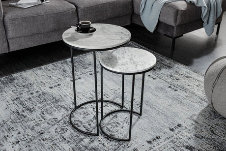 STOLIK ELEMENTS 2 SZT. OPTYKA MARMUR BIAŁY / 41553  / INVICTA INTERIOR