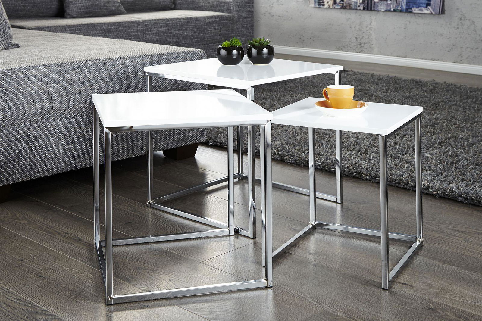 STOLIK ELEMENTS BIAŁY KOMPLET 3 SZTUK / 11839 / INVICTA INTERIOR