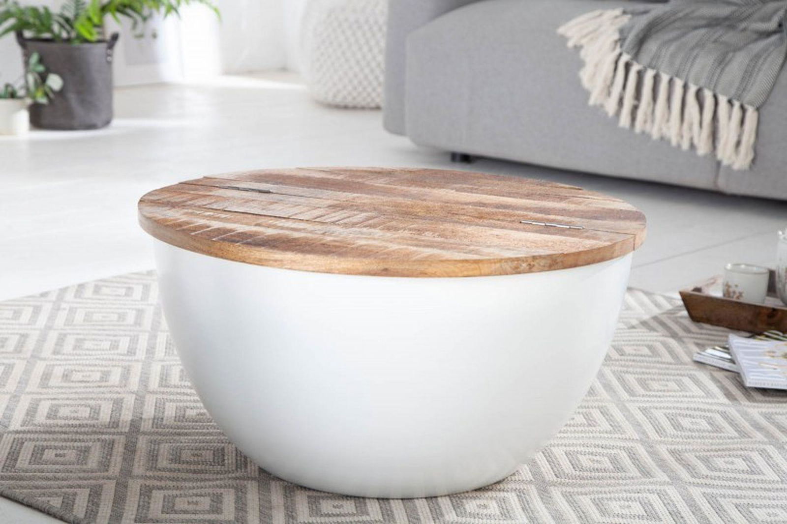 STOLIK KAWOWY INDUSTRIAL STORAGE BIAŁY MANGO 60 CM / 40892  / INVICTA INTERIOR