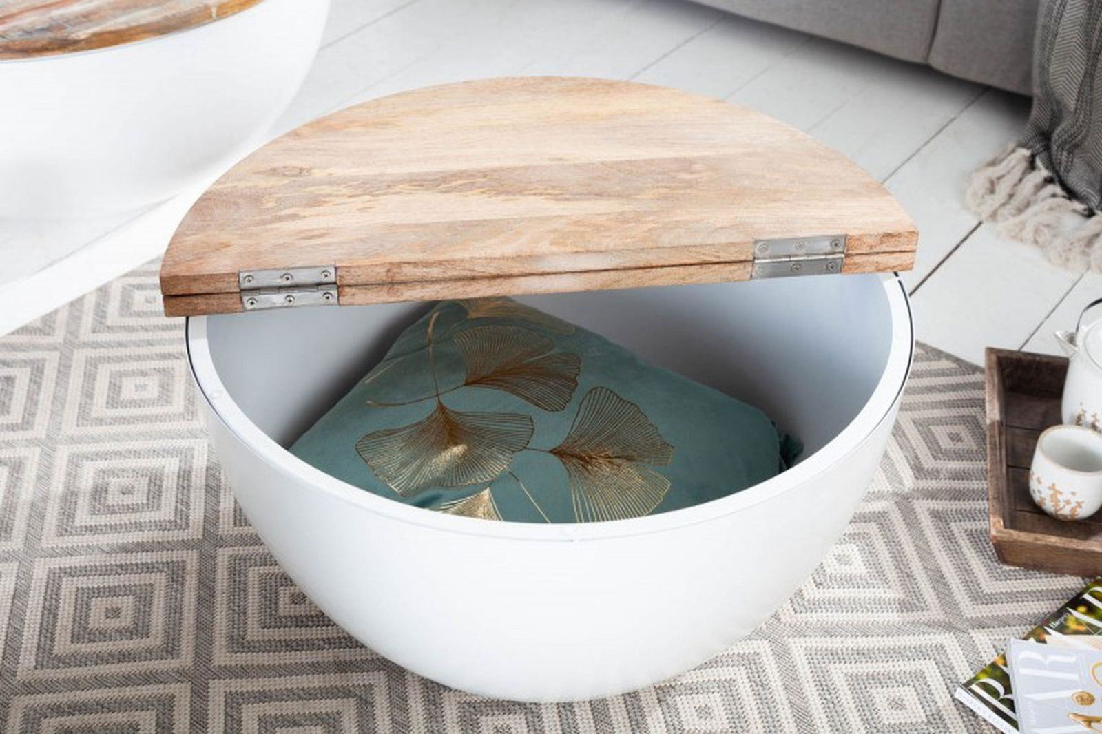 STOLIK KAWOWY INDUSTRIAL STORAGE BIAŁY MANGO 60 CM / 40892  / INVICTA INTERIOR