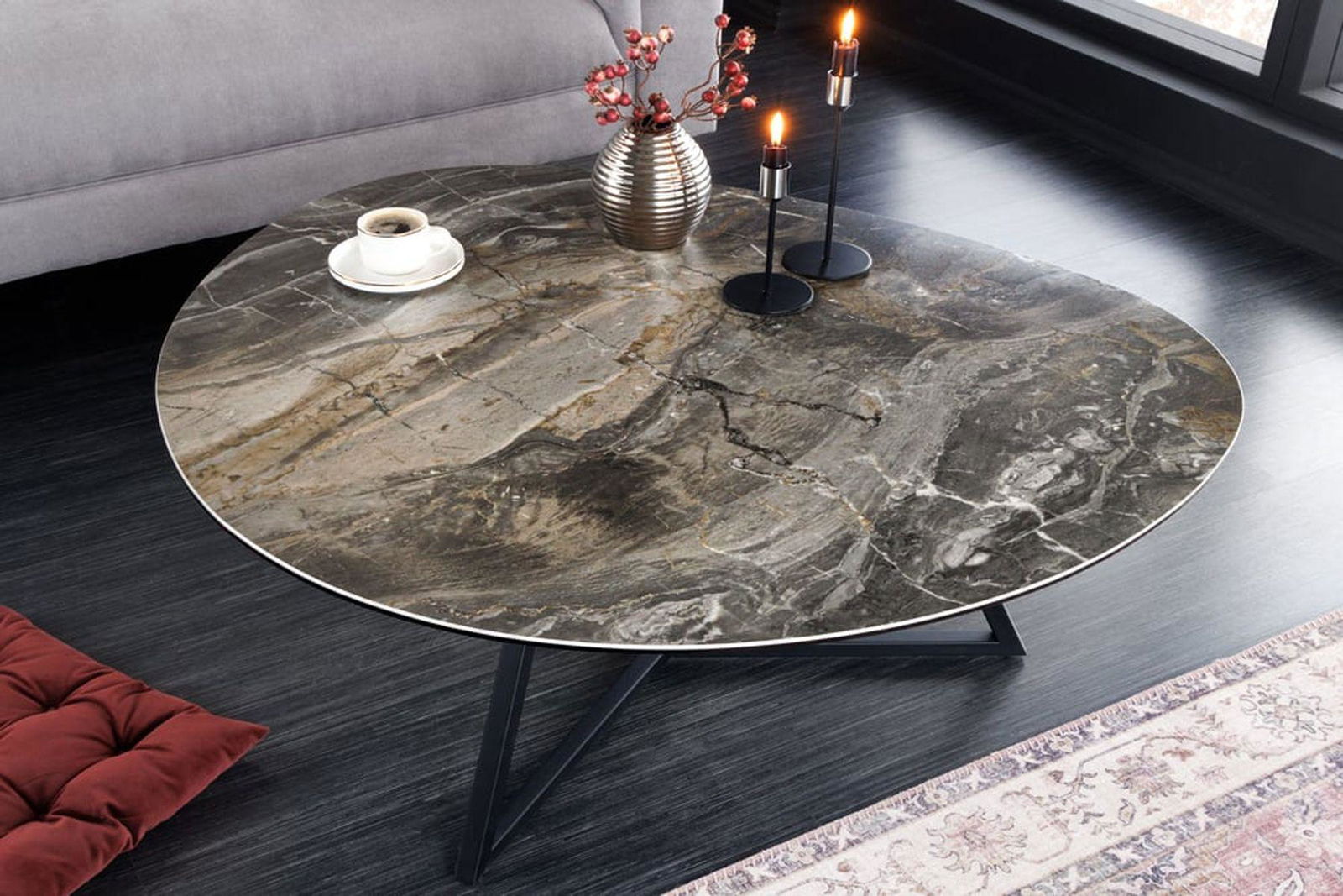 STOLIK KAWOWY MARVELOUS CIEMNOSZARY OPTYKA MARMURU 90 CM / 42141 / INVICTA INTERIOR