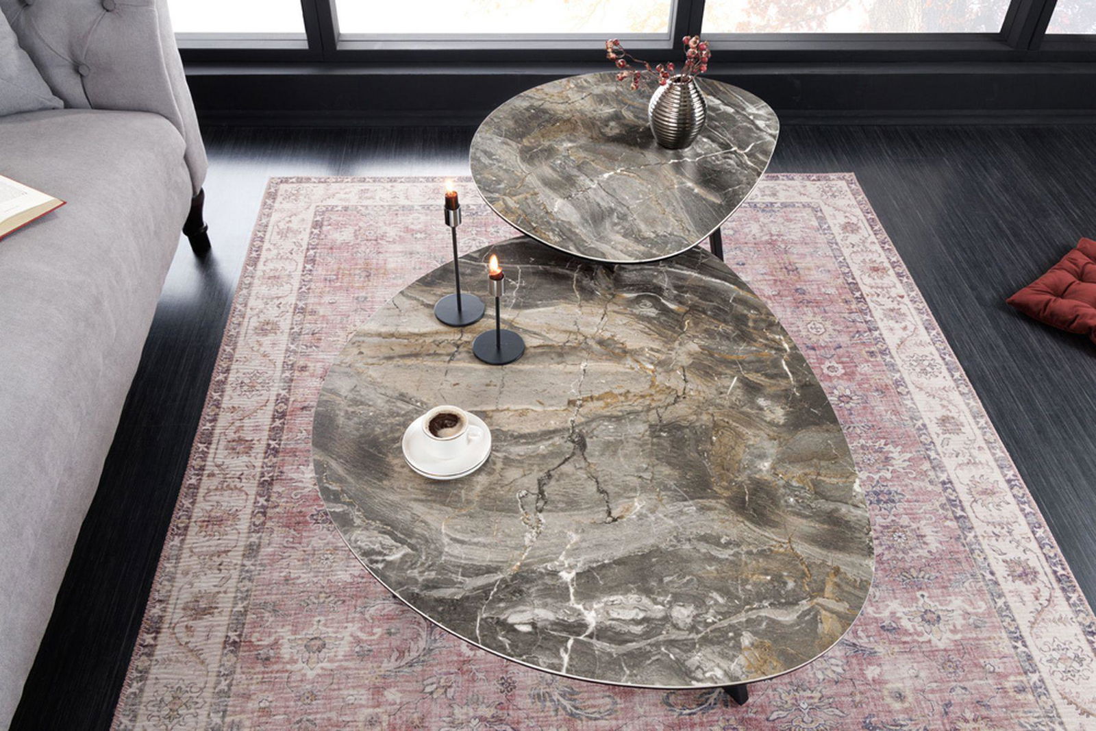 STOLIK KAWOWY MARVELOUS CIEMNOSZARY OPTYKA MARMURU 90 CM / 42141 / INVICTA INTERIOR