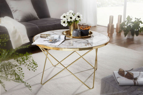 STOLIK KAWOWY OKRĄGŁY 85 CM OPTYKA BIAŁY MARMUR Wohnling /  WL5.998