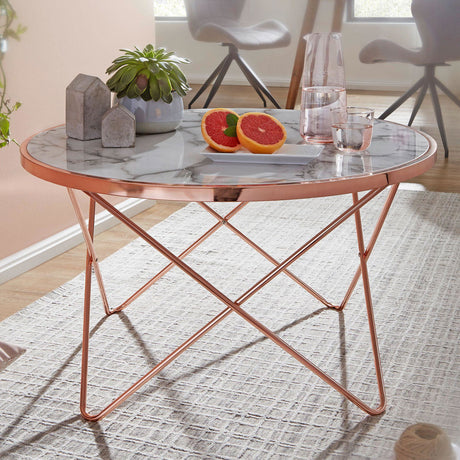 STOLIK KAWOWY OKRĄGŁY 85 CM OPTYKA BIAŁY MARMUR Wohnling /  WL5.999