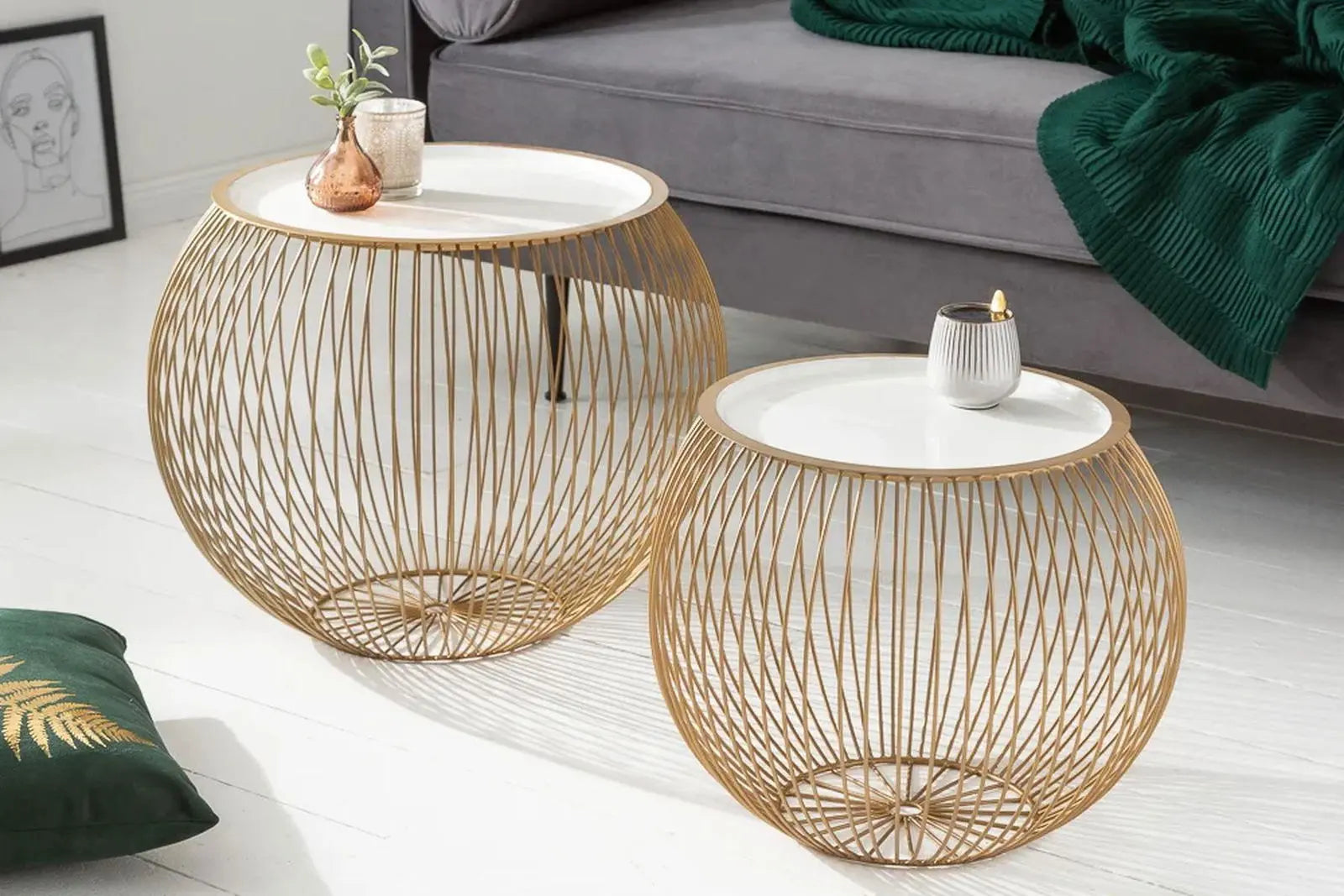 STOLIK KAWOWY STORAGE II 51 CM ZłOTY / BIAŁY / 40359  / INVICTA INTERIOR