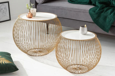 STOLIK KAWOWY STORAGE II 51 CM ZłOTY / BIAŁY / 40359  / INVICTA INTERIOR