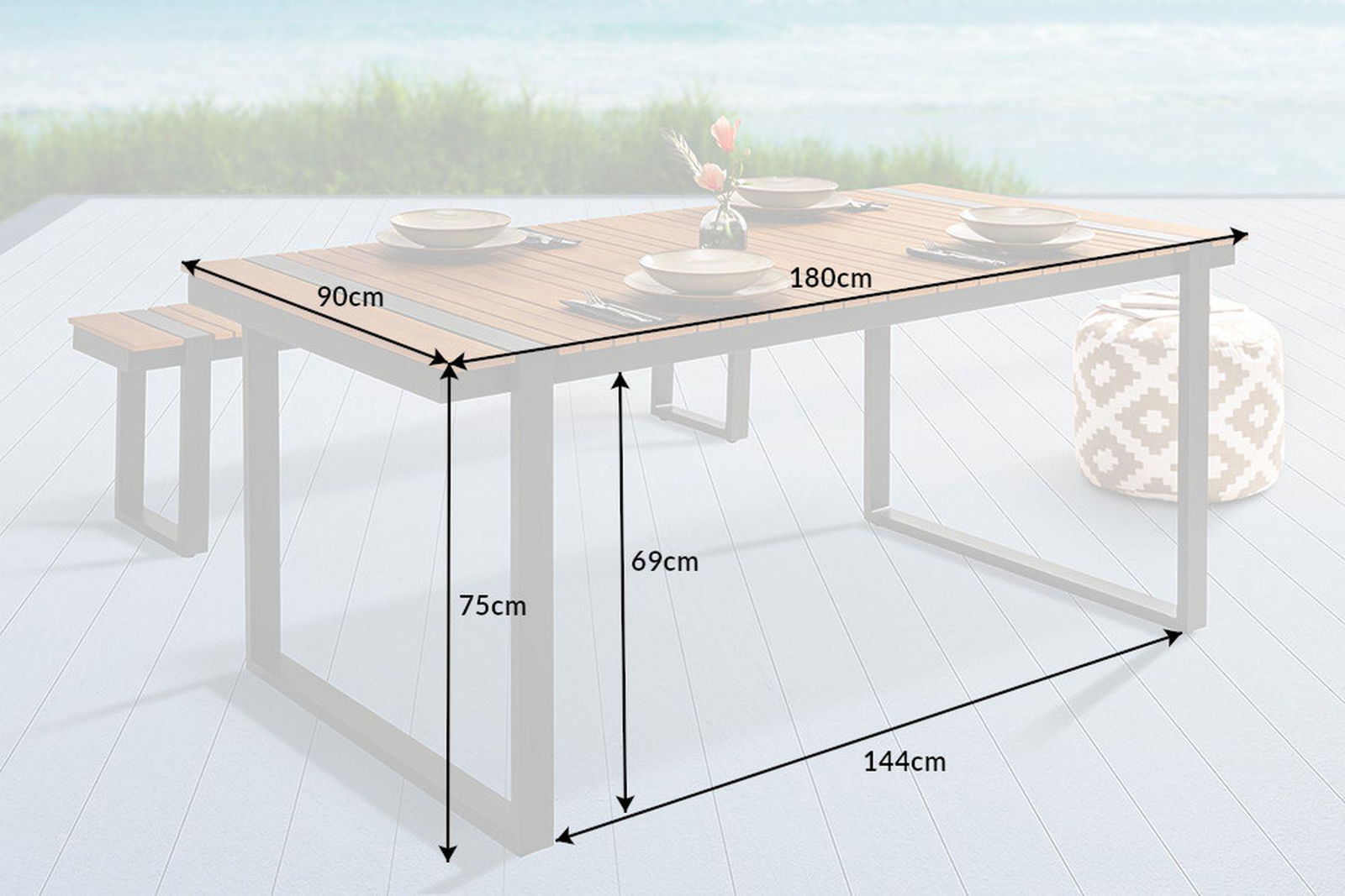 STÓŁ OGRODOWY TAMPA LOUNGE 123 CM / 40931  / INVICTA INTERIOR