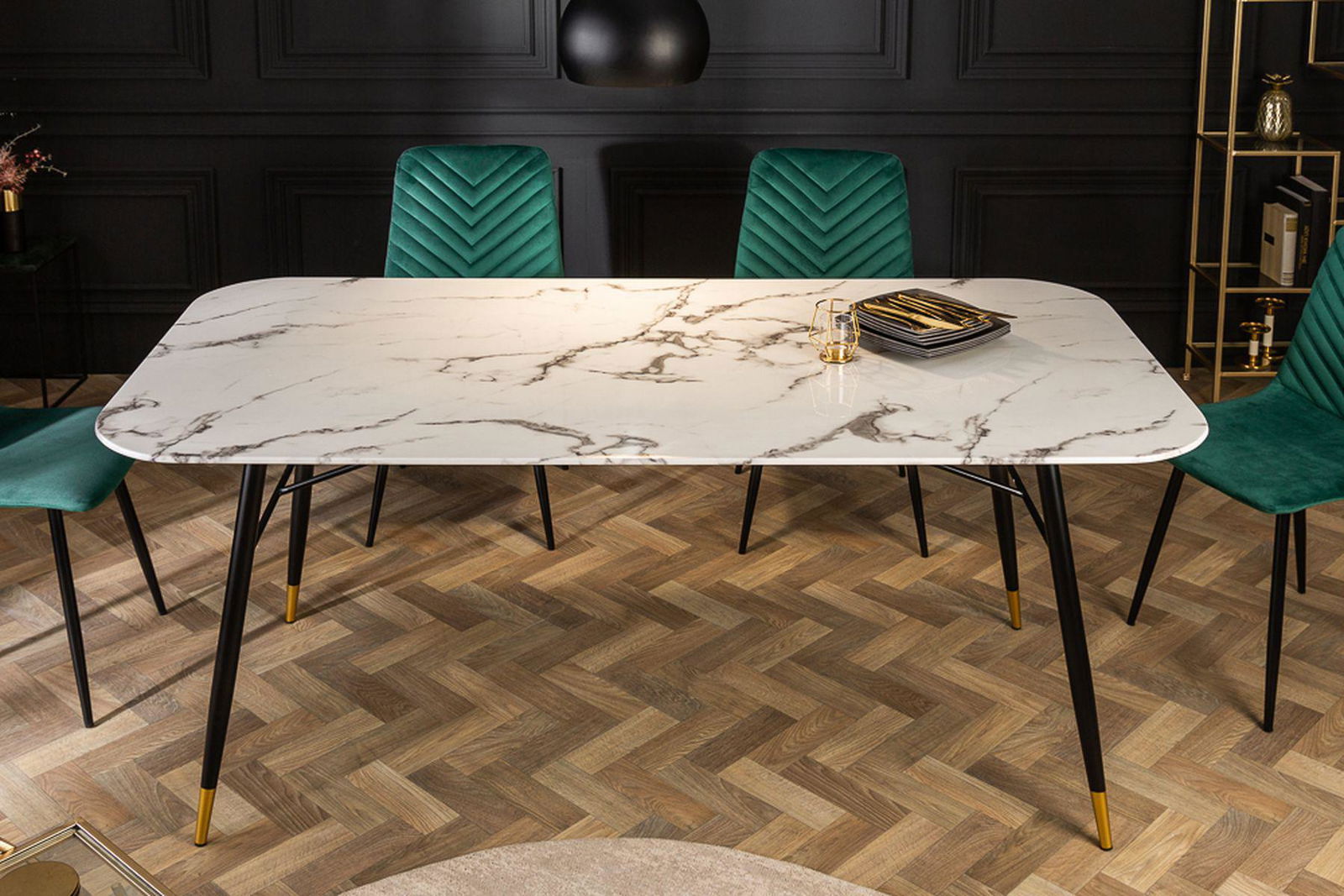 STÓŁ PARIS 180 CM SZKŁO OPTYKA MARMUR BIAŁY / 40845  / INVICTA INTERIOR