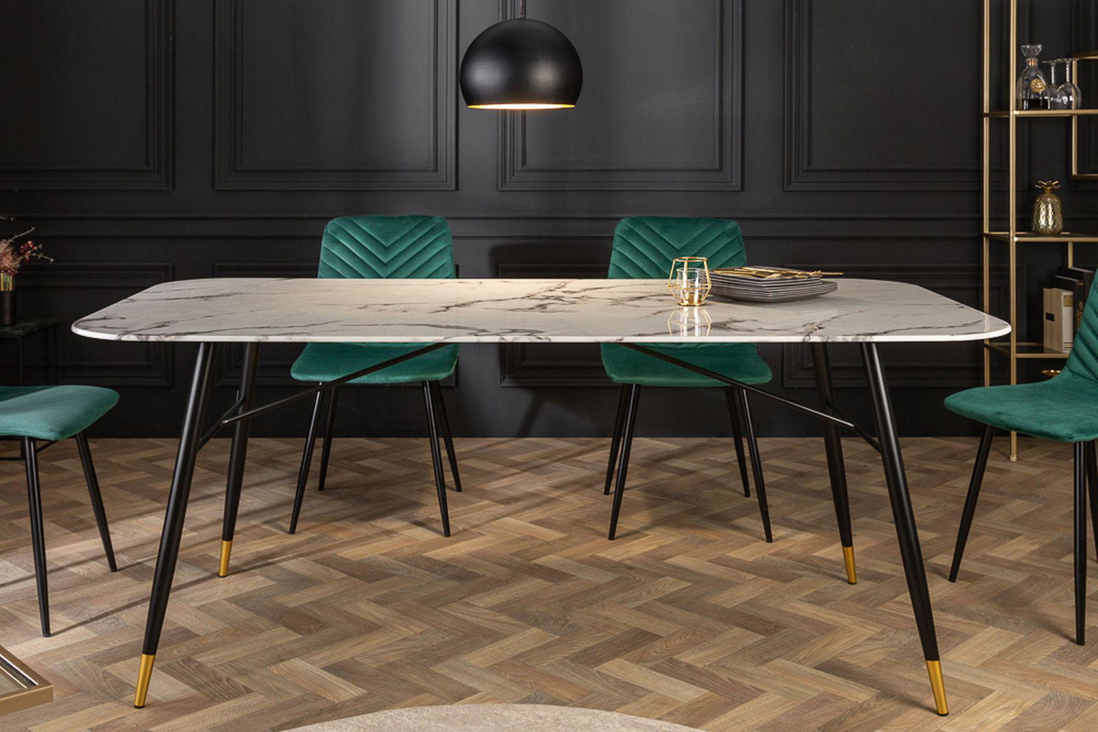 STÓŁ PARIS 180 CM SZKŁO OPTYKA MARMUR BIAŁY / 40845  / INVICTA INTERIOR