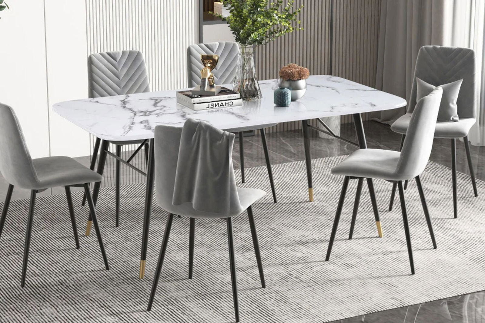 STÓŁ PARIS 180 CM SZKŁO OPTYKA MARMUR BIAŁY / 40845  / INVICTA INTERIOR