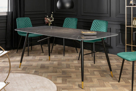 STÓŁ PARIS 180 CM SZKŁO OPTYKA MARMUR CZARNY / 40846  / INVICTA INTERIOR