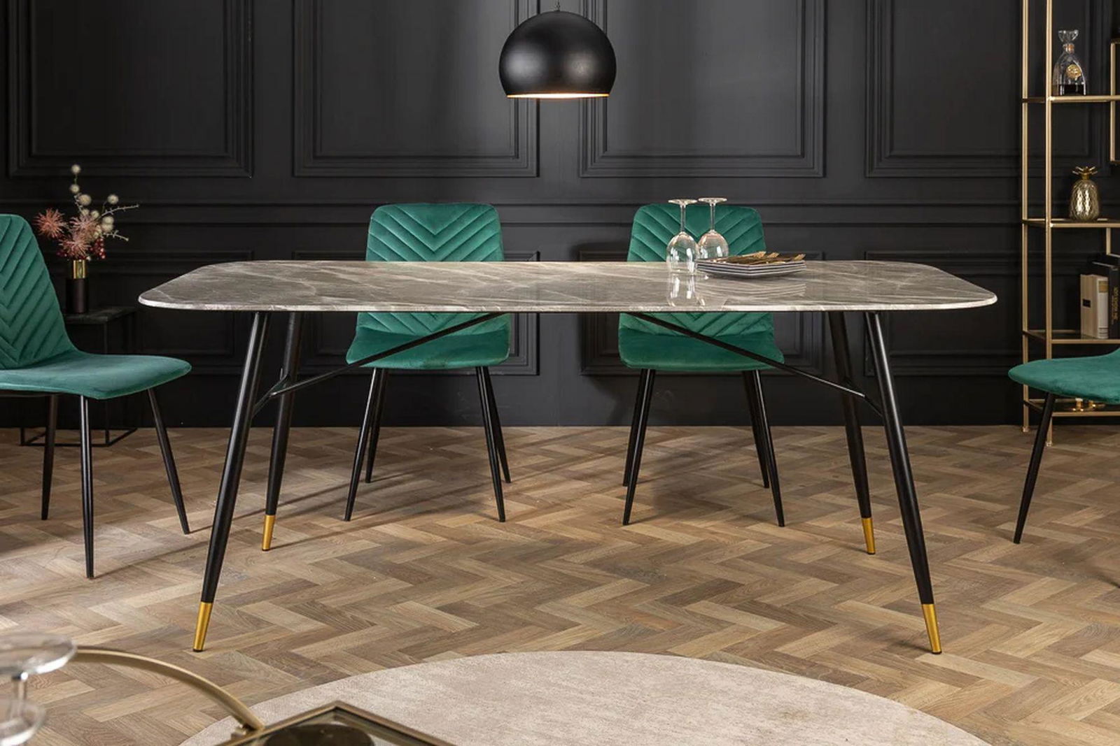 STÓŁ PARIS 180 CM SZKŁO OPTYKA MARMUR SZARY / 40847  / INVICTA INTERIOR