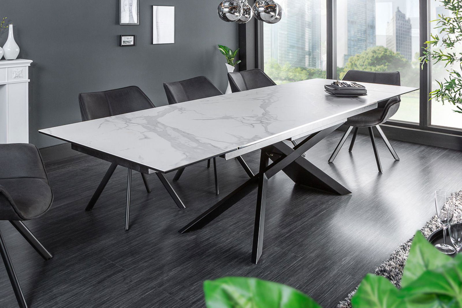 STÓŁ ROZKŁADANY EUPHORIA SZKŁO CERAMICZNE OPTYKA MARMUR 40122  / INVICTA INTERIOR