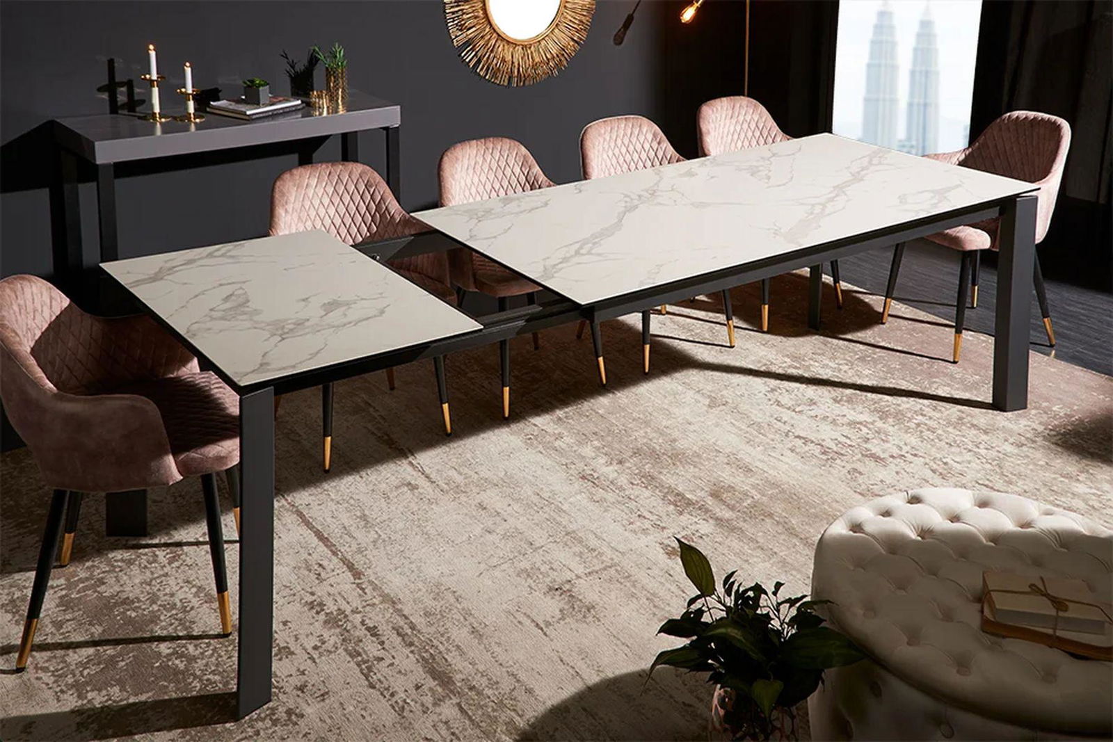 STÓŁ ROZKŁADANY OPTYKA BIAŁY MARMUR 180-240 cm / 41453  / INVICTA INTERIOR