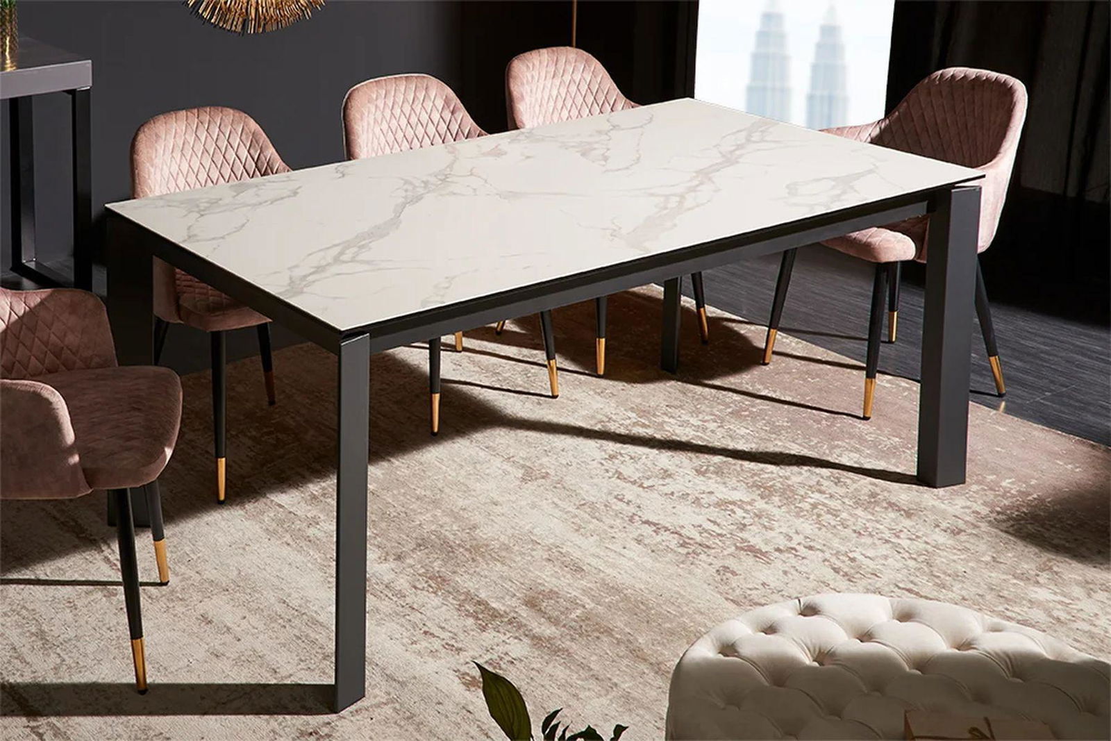STÓŁ ROZKŁADANY OPTYKA BIAŁY MARMUR 180-240 cm / 41453  / INVICTA INTERIOR