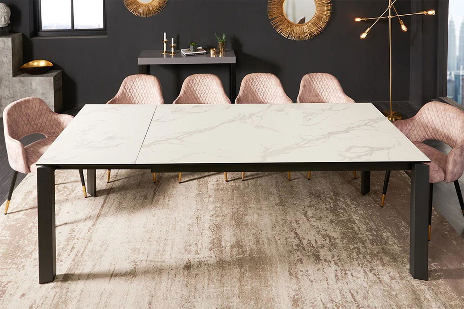STÓŁ ROZKŁADANY OPTYKA BIAŁY MARMUR 180-240 cm / 41453  / INVICTA INTERIOR