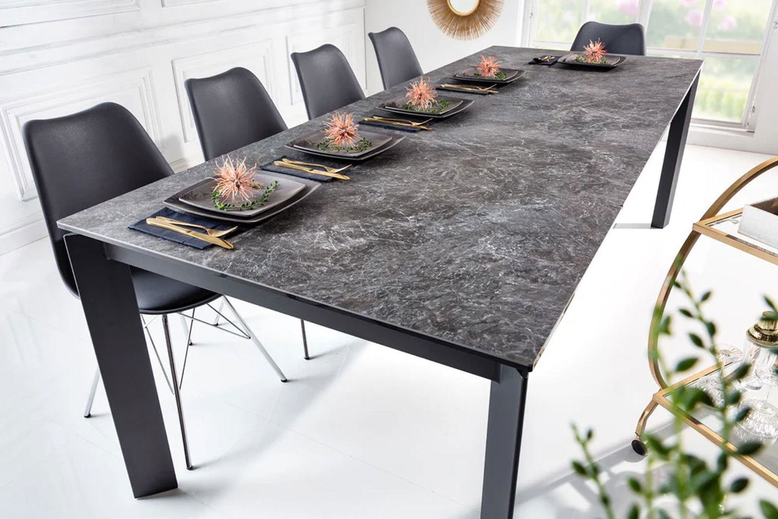 STÓŁ ROZKŁADANY OPTYKA GRAFITOWY MARMUR 180-240 cm / 41452  / INVICTA INTERIOR
