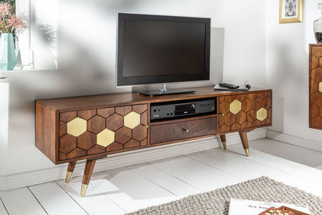 SZAFKA RTV MYSTIC LIVING 140 cm akacja gold / 39949 / INVICTA INTERIOR