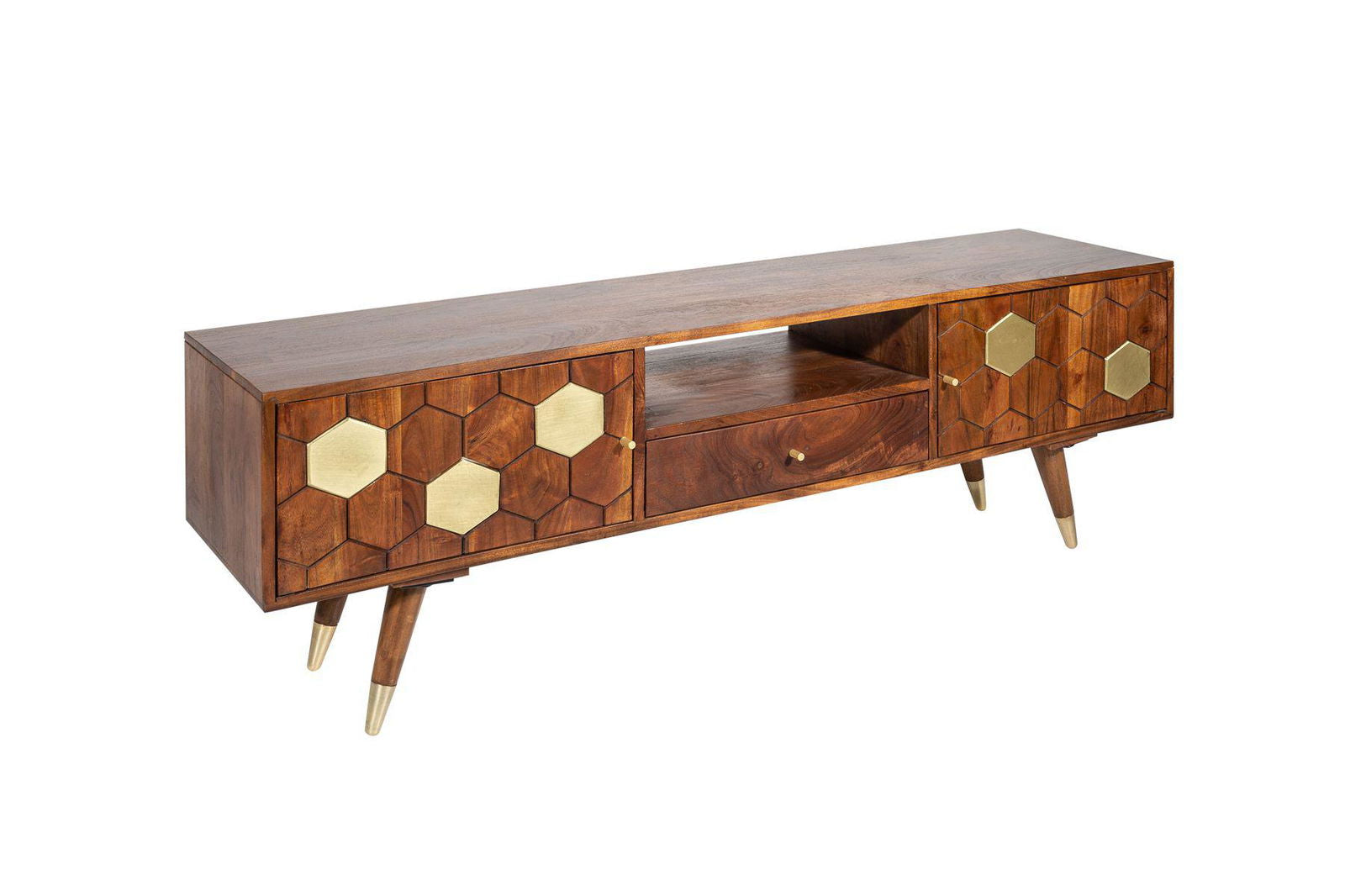 SZAFKA RTV MYSTIC LIVING 140 cm akacja gold / 39949 / INVICTA INTERIOR