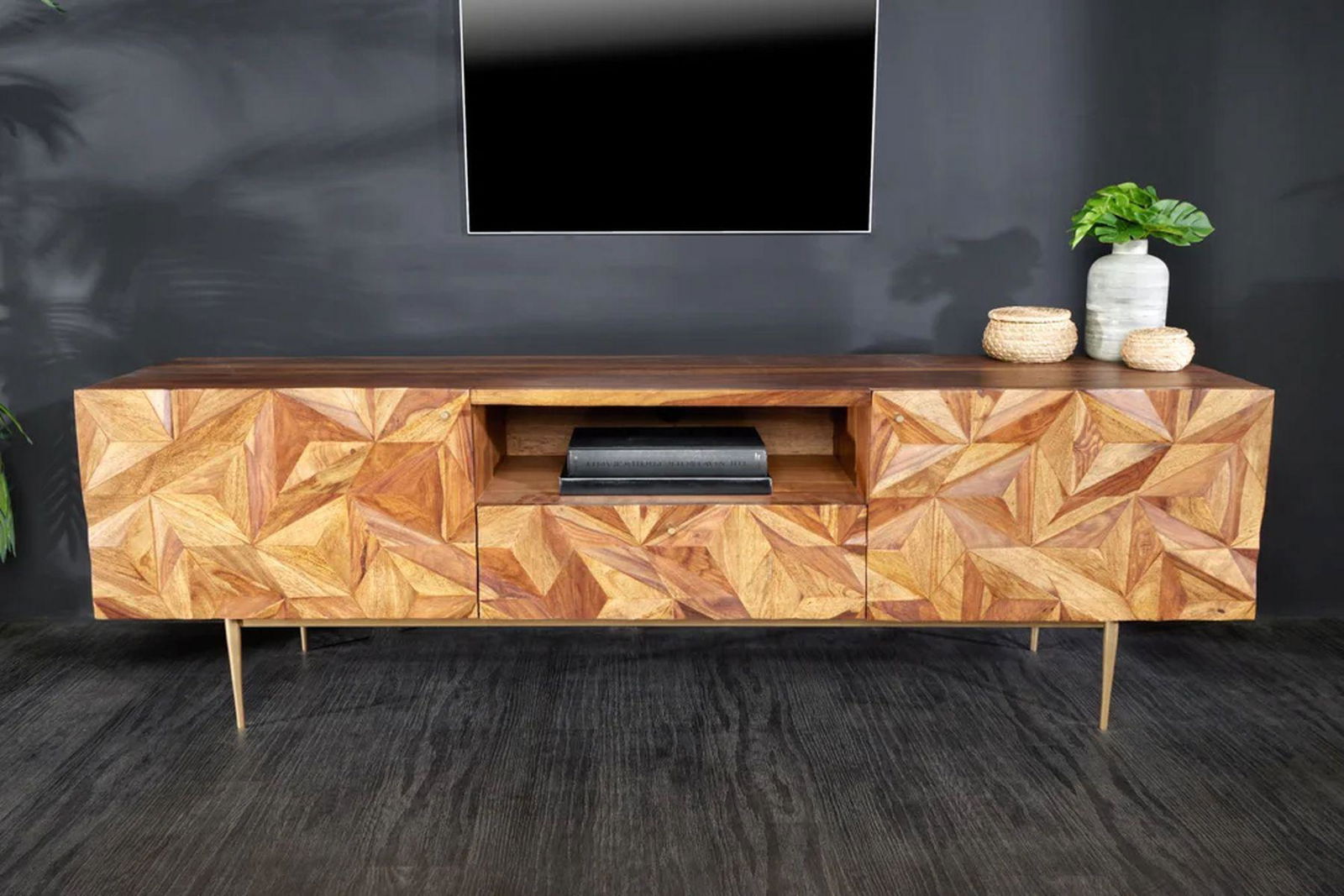 SZAFKA RTV STONE FINISH  SHEESHAM 160 CM / 43448 / INVICTA INTERIOR