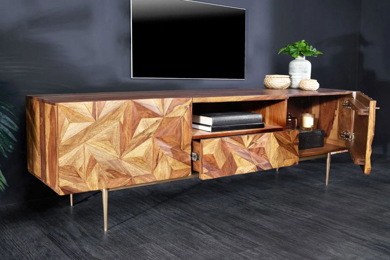 SZAFKA RTV STONE FINISH  SHEESHAM 160 CM / 43448 / INVICTA INTERIOR