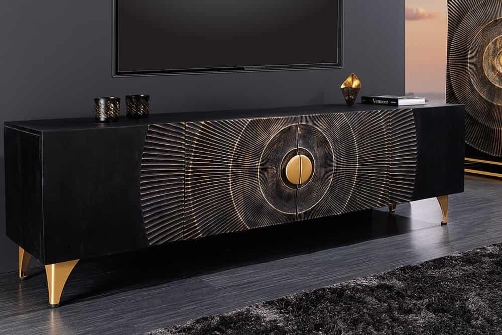 SZAFKA RTV SUNSET 180 CM CZARNA / 44303  / INVICTA INTERIOR