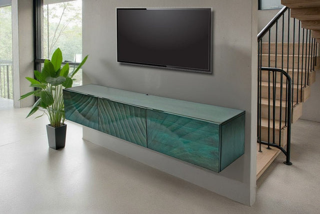 SZAFKA RTV WISZĄCA SCORPION 160 CM TURKUSOWA DREWNO MANGO / 48408 / INVICTA INTERIOR