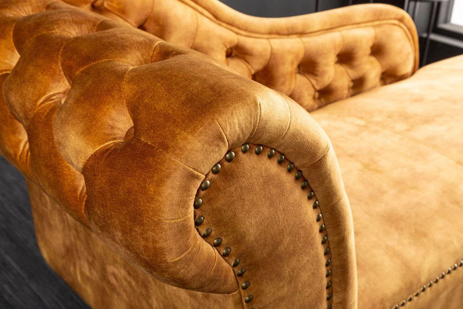 SZEZLONG CHESTERFIELD AKSAMIT  ŻÓŁTY 170 CM / 41252  / INVICTA INTERIOR