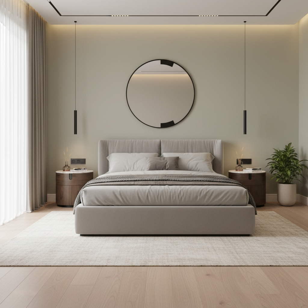 Szafka nocna orzech włoski z białym marmurowym blatem, 1 szuflada push-to-open, czarne metalowe akcenty