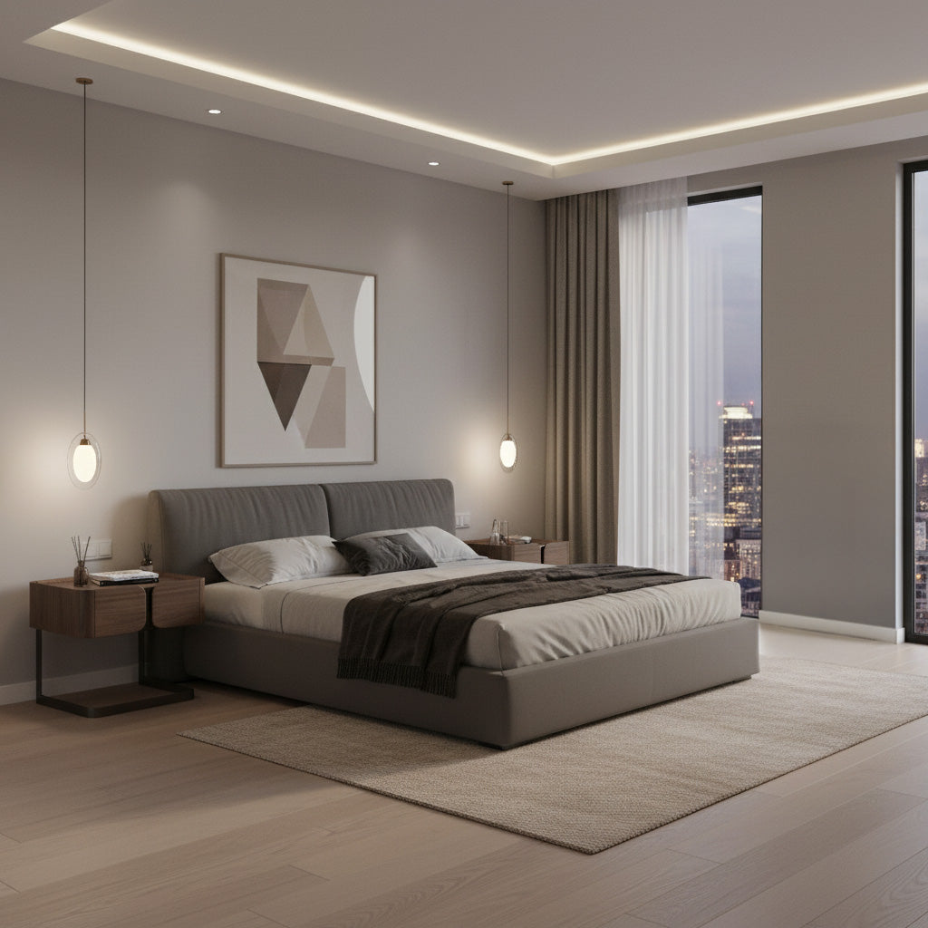 Stolik w okleinie z orzecha włoskiego na czarnej metalowej podstawie, 1 szuflada z frezowanym uchwytem i zaokrąglonymi krawędziami