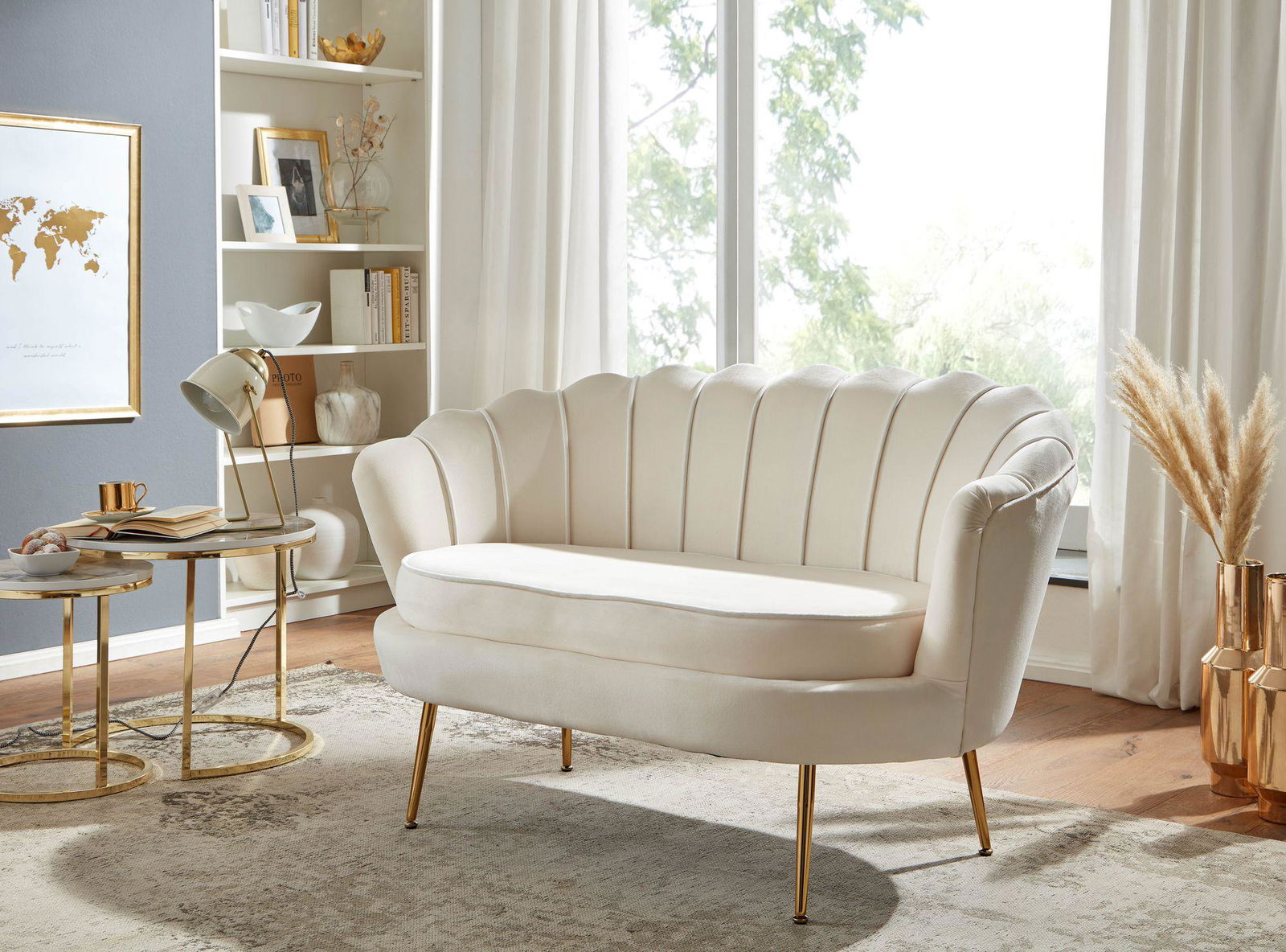 Sofa 2-osobowa velvet kremowa 130 cm Wohnling / WL6.425 /