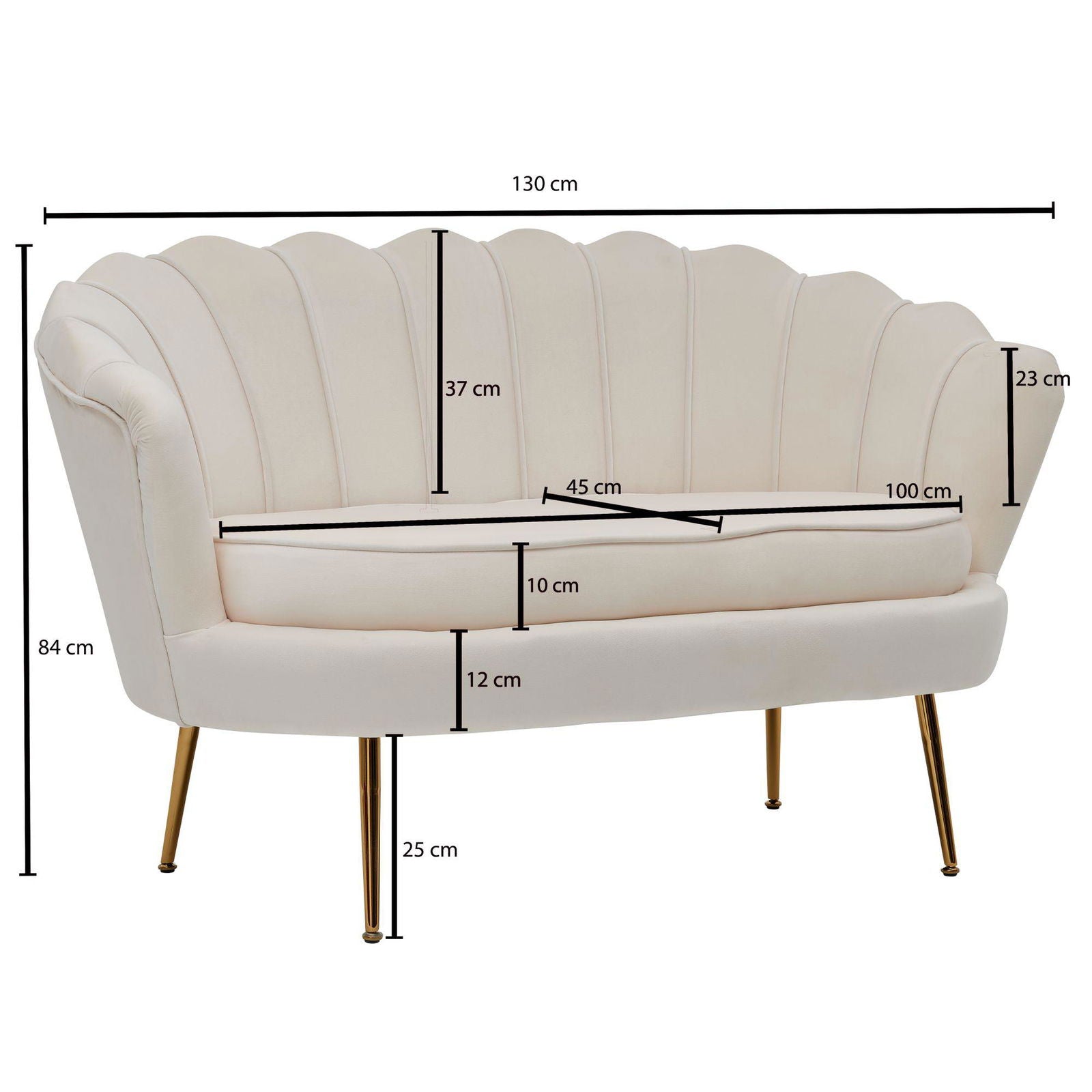 Sofa 2-osobowa velvet kremowa 130 cm Wohnling / WL6.425 /