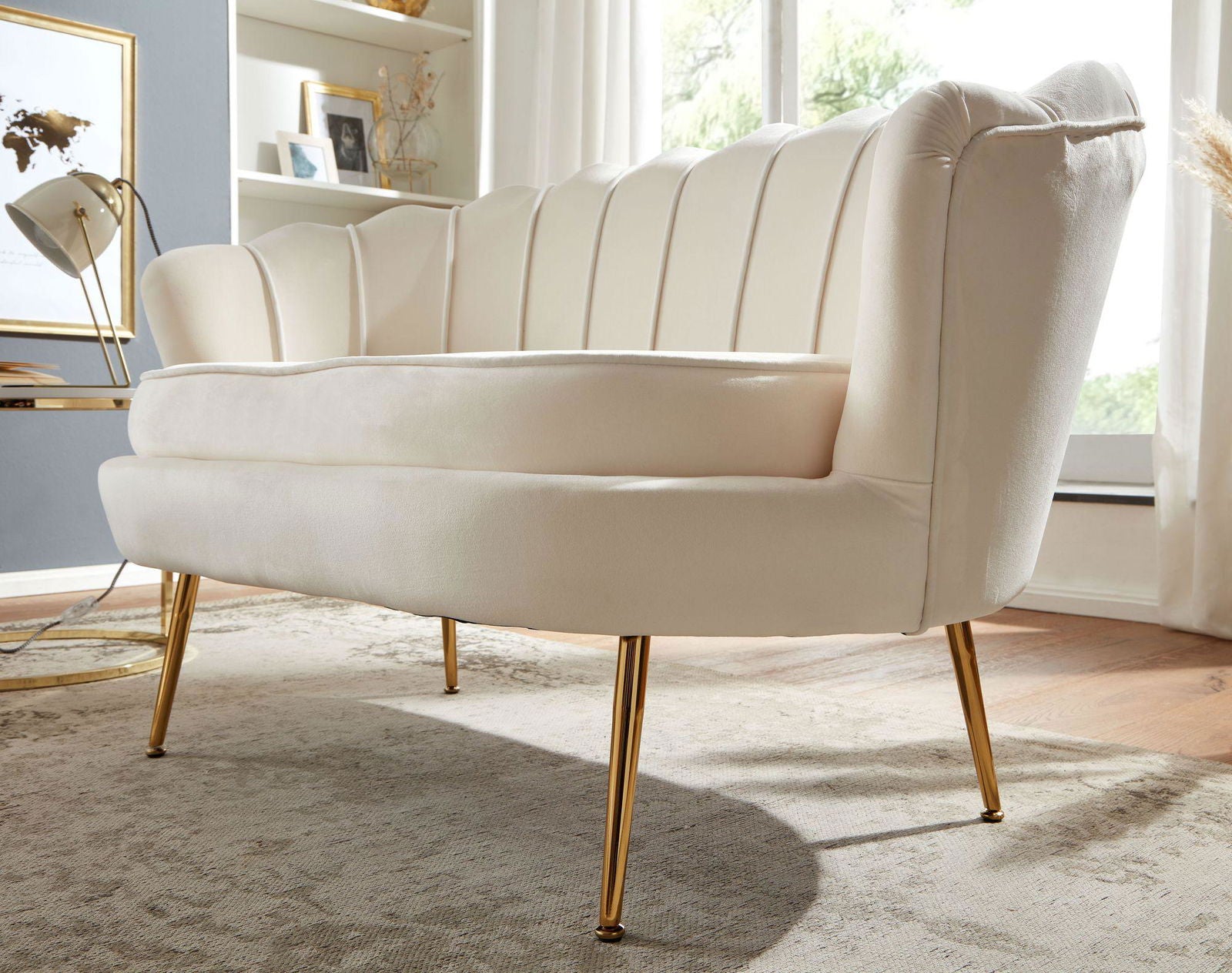 Sofa 2-osobowa velvet kremowa 130 cm Wohnling / WL6.425 /