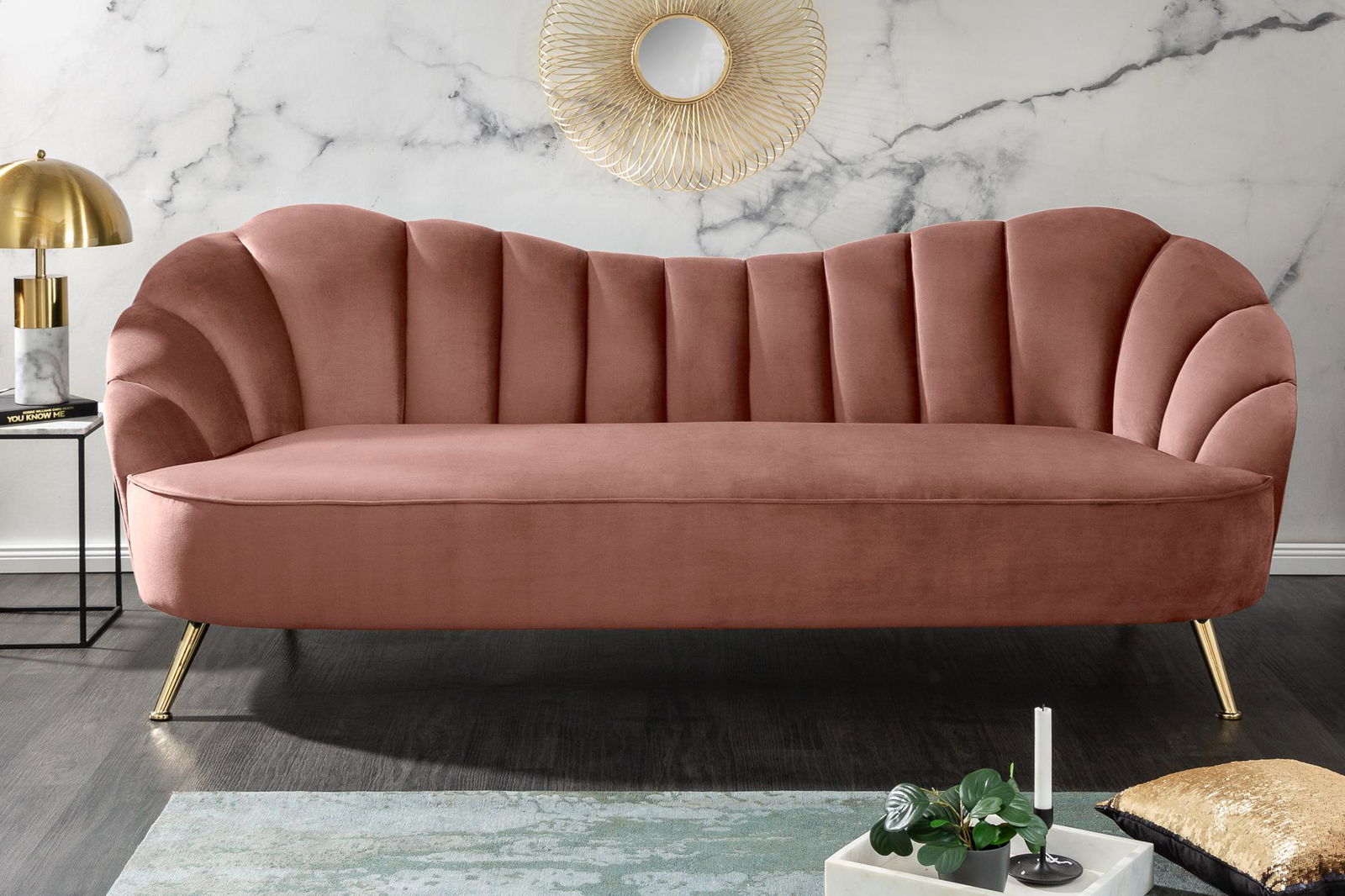 Sofa Arielle 220 cm różowy aksamit / 40750 / INVICTA INTERIOR