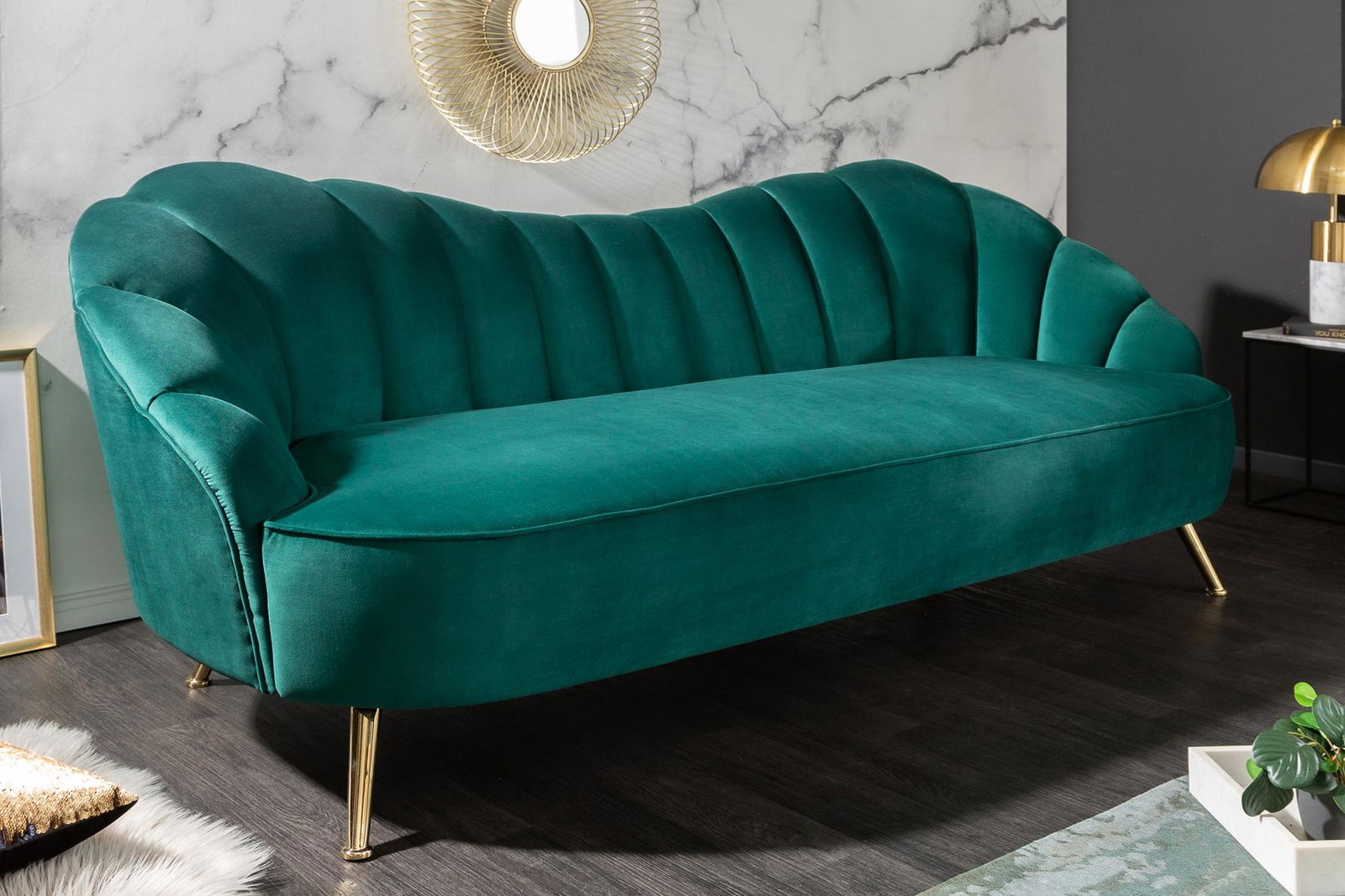Sofa Arielle 220 cm turkusowy aksamit / 40752 / INVICTA INTERIOR