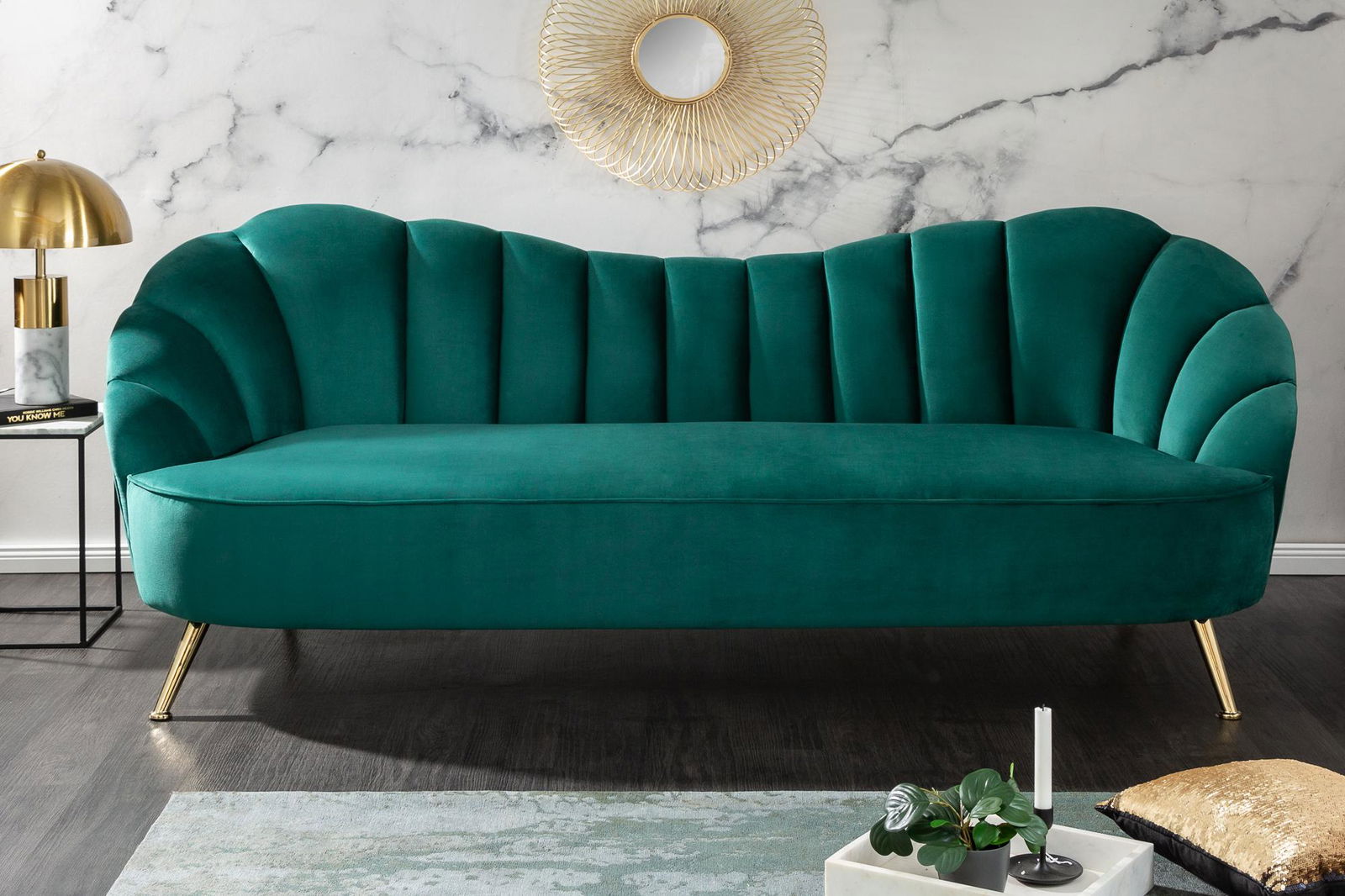 Sofa Arielle 220 cm turkusowy aksamit / 40752 / INVICTA INTERIOR