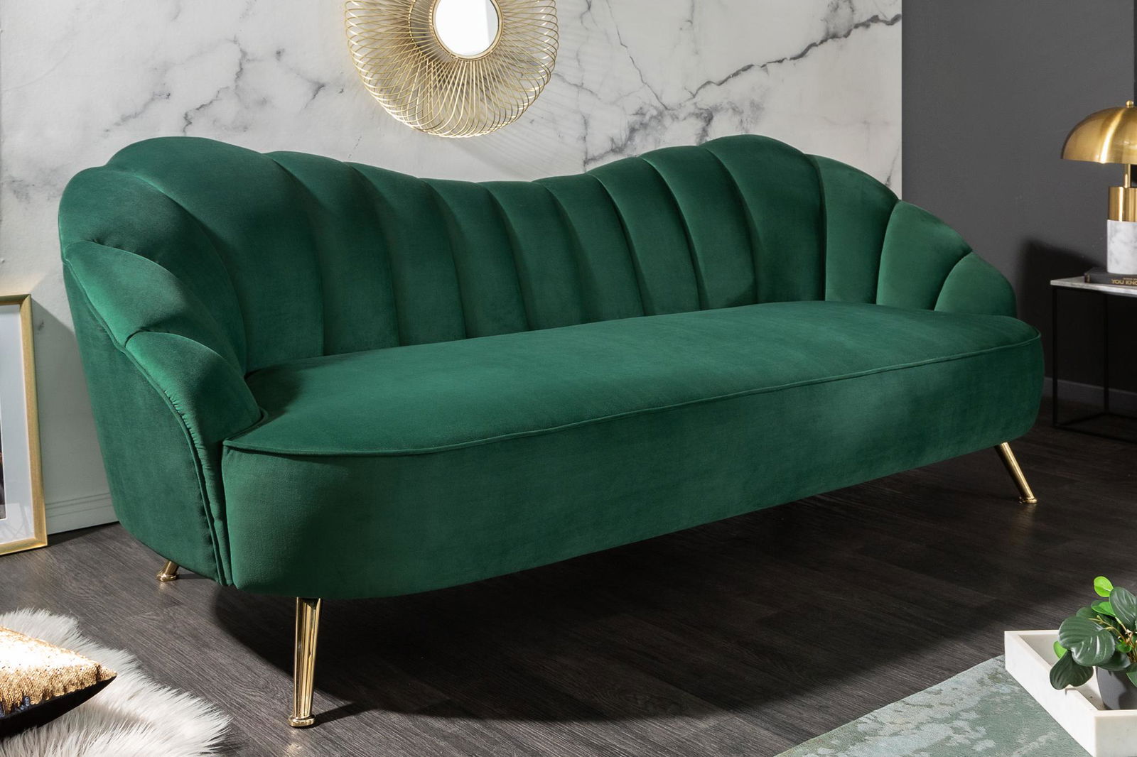 Sofa Arielle 220 cm zielony aksamit / 40749 / INVICTA INTERIOR