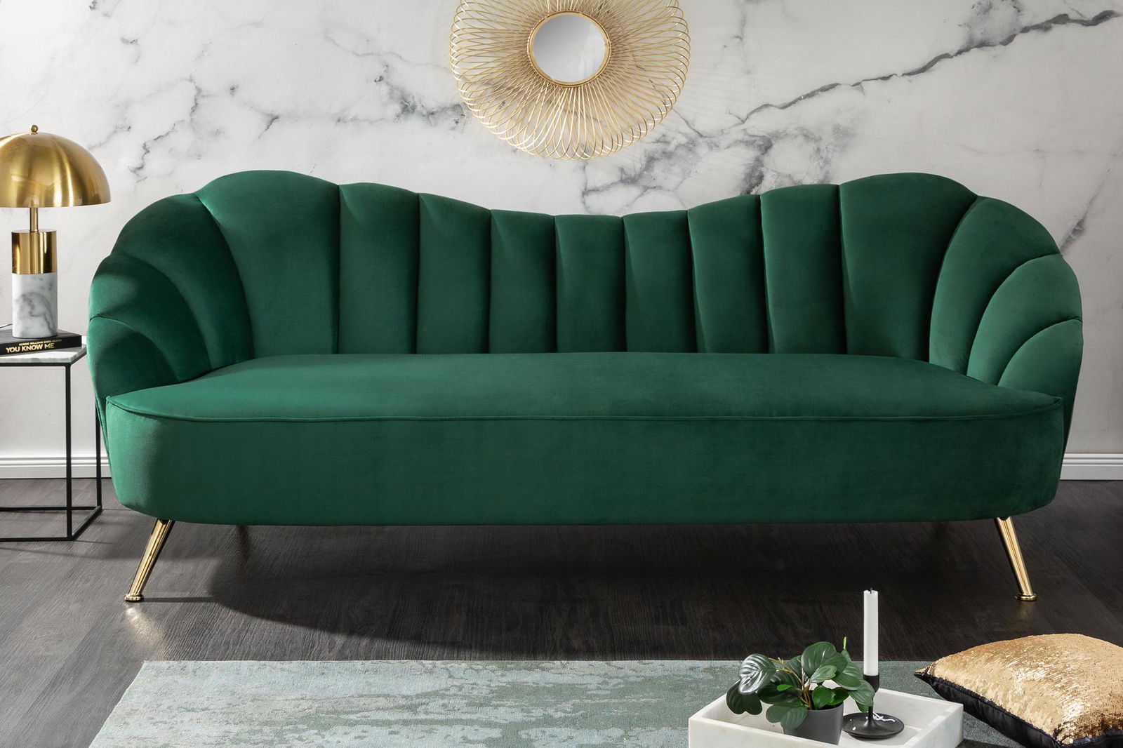 Sofa Arielle 220 cm zielony aksamit / 40749 / INVICTA INTERIOR