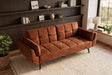 Brązowa sofa BOUTIQUE 215 cm w tkaninie velvet z rozkładanym oparciem i czarnymi metalowymi nóżkami