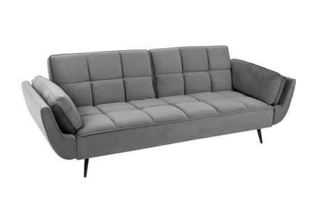 Szara sofa BOUTIQUE z tkaniny velvet z rozkładanym oparciem i metalowymi nóżkami do nowoczesnego salonu