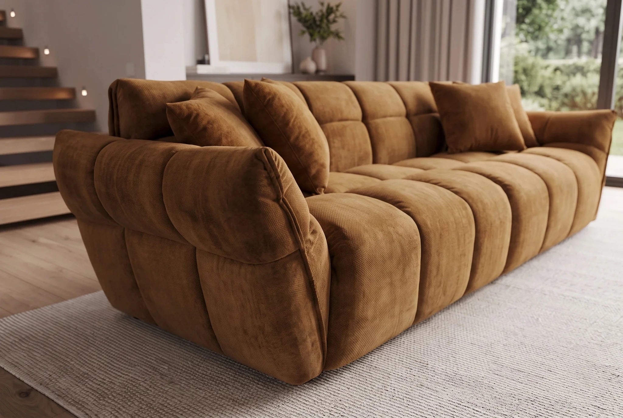 Żółta sofa CLOUD w tkaninie velvet o zaokrąglonej formie do nowoczesnego salonu