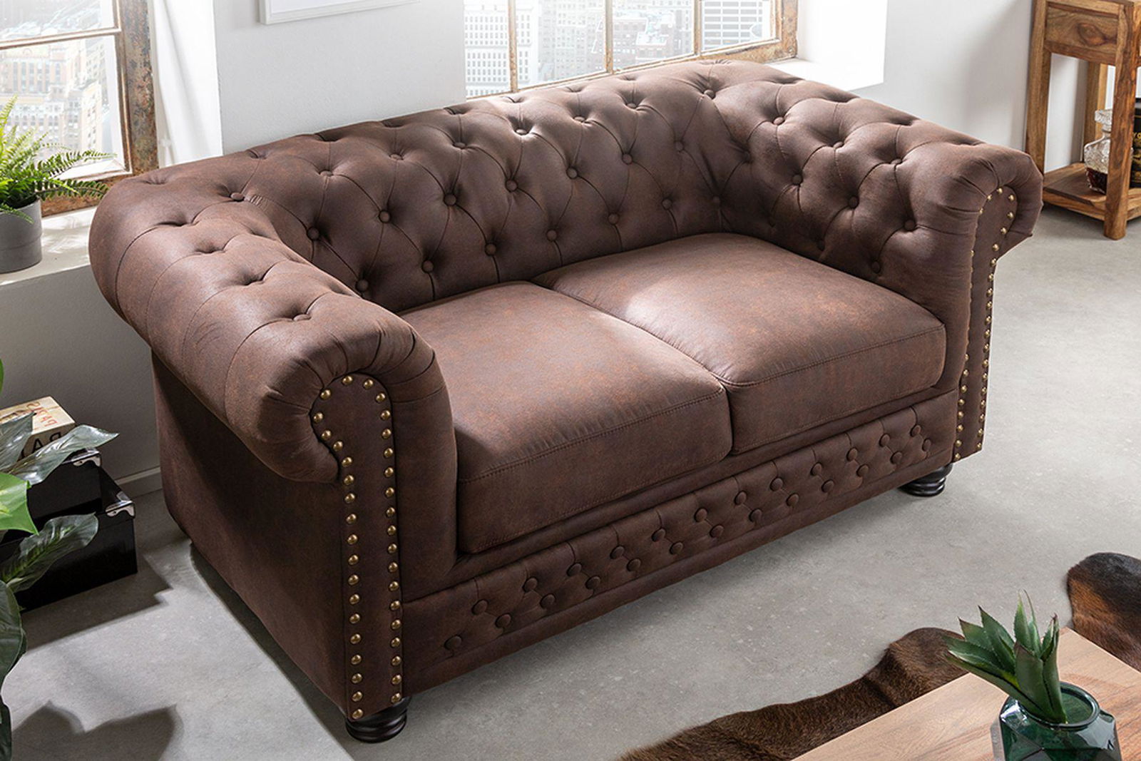 Sofa Chesterfield  2 osobowa  brąz / 40653 / INVICTA INTERIOR