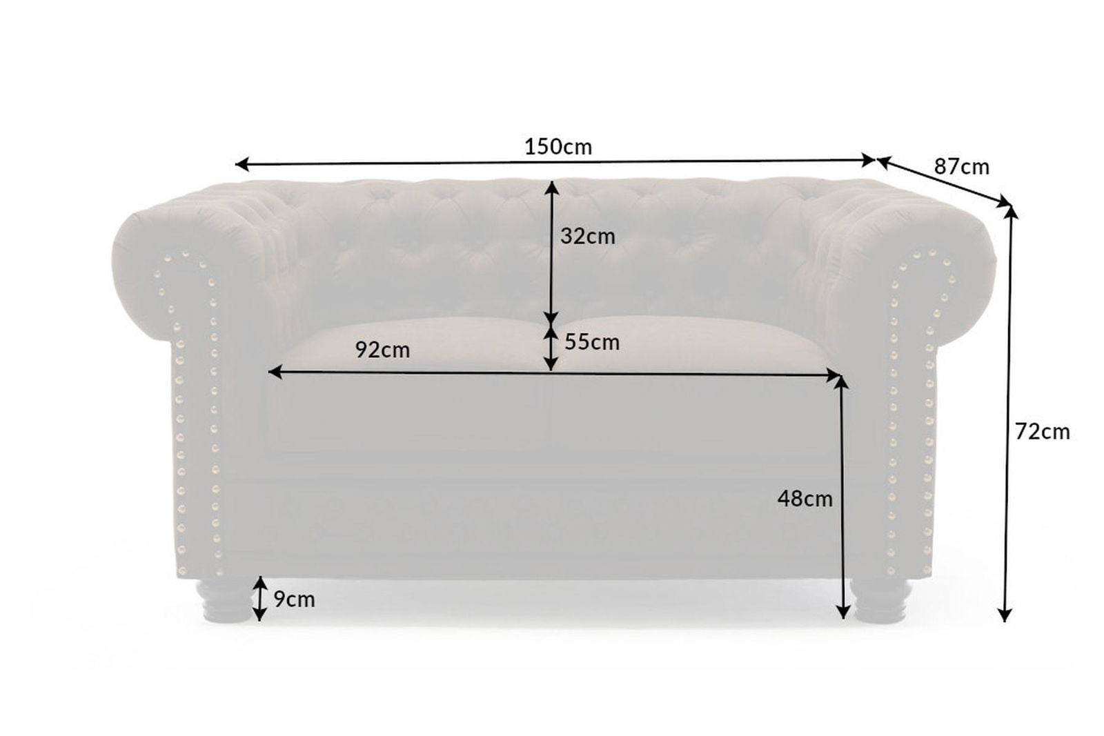 Sofa Chesterfield  2 osobowa  brąz / 40653 / INVICTA INTERIOR