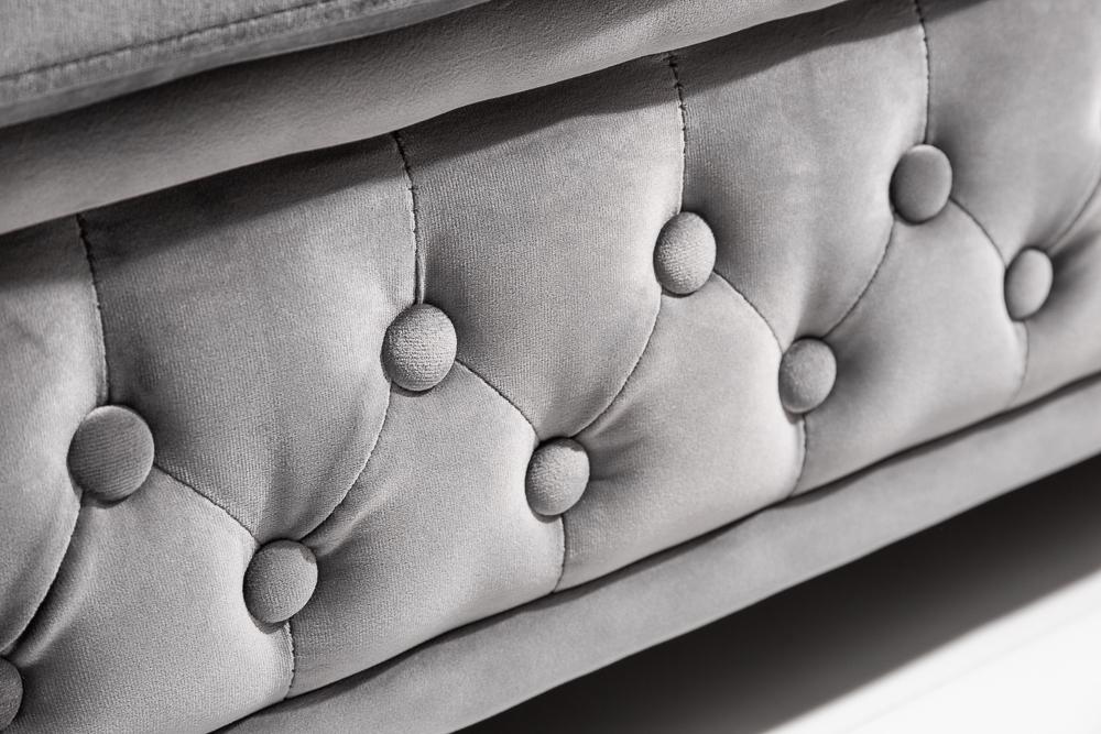 Sofa Chesterfield 3 osobowa aksamit szary / 40482 / INVICTA INTERIOR